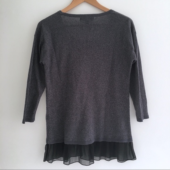 August Silk 3/4 Sleeve Knit Metallic Crew Sweater - Picture 2 of 4